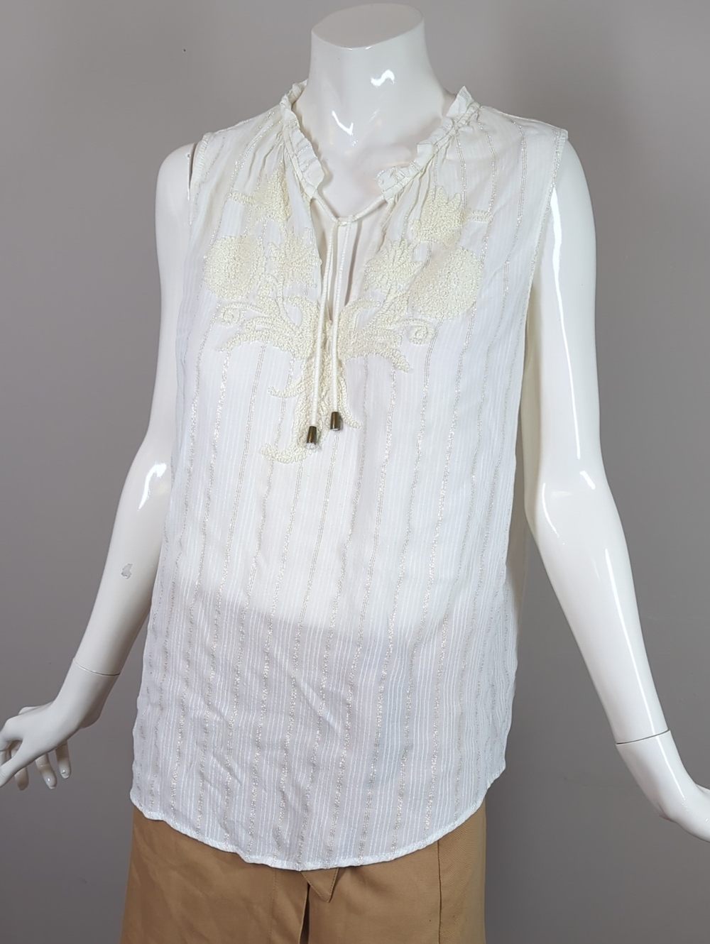 Desigual Cream Embroidered Sleeveless Camisole Tunic Medium